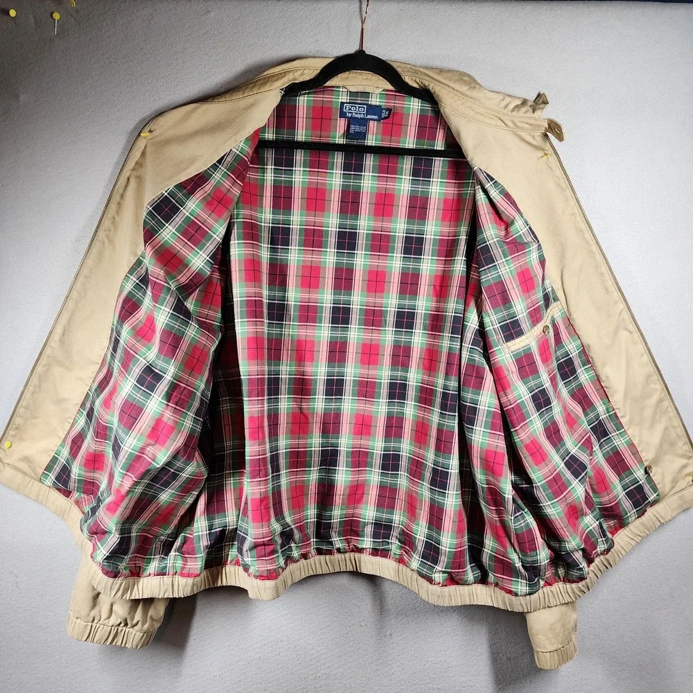 Vintage‎ Polo Ralph Lauren Harrington Jacket Mens 3X Khaki Plaid Lined Coat Y2K